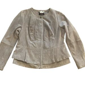 Women’s Gray Leather Suede Peplum Lined Jacket New Size M-L Pretty!